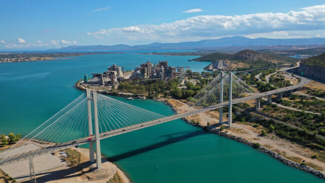 Aerial,Drone,Photo,Of,Famous,New,Suspension,Bridge,Of,Halkida